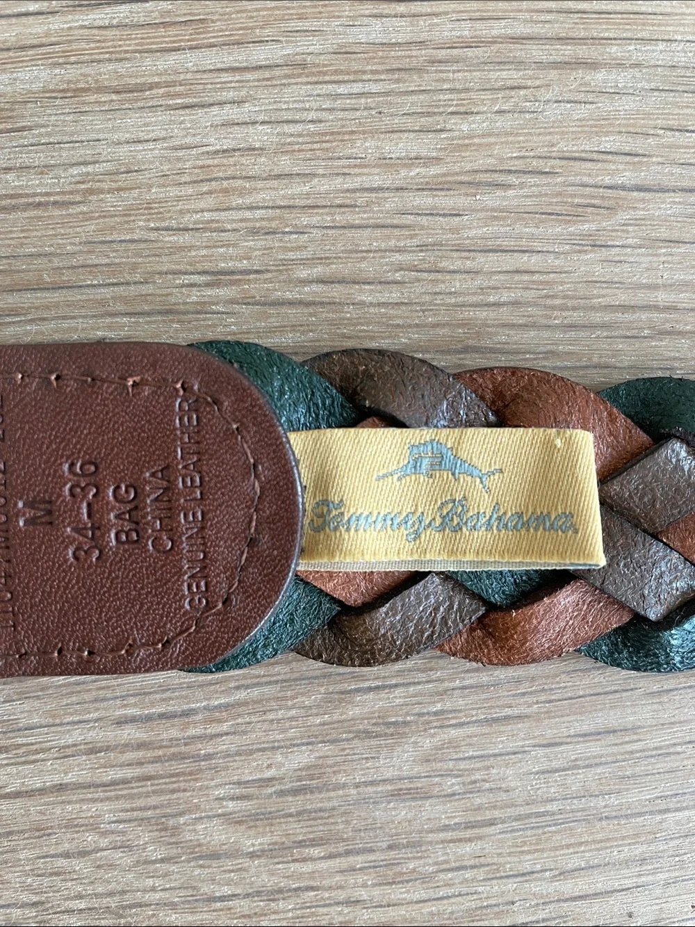 TOMMY BAHAMA MEN’S TRI-TONE BROWN BRAIDED LEATHER BELT Size M (34 - 36)